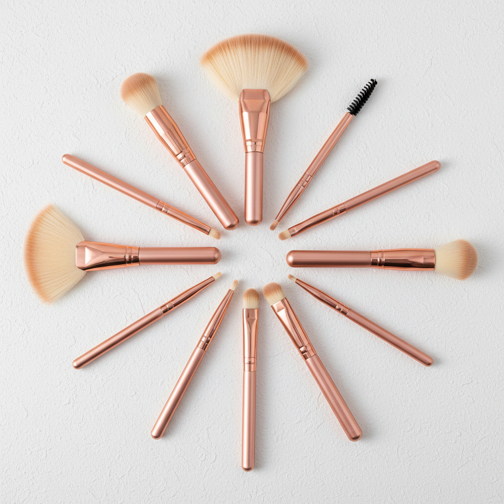 LumSkinn 12pcs pro makeup brush set with rose gold handles