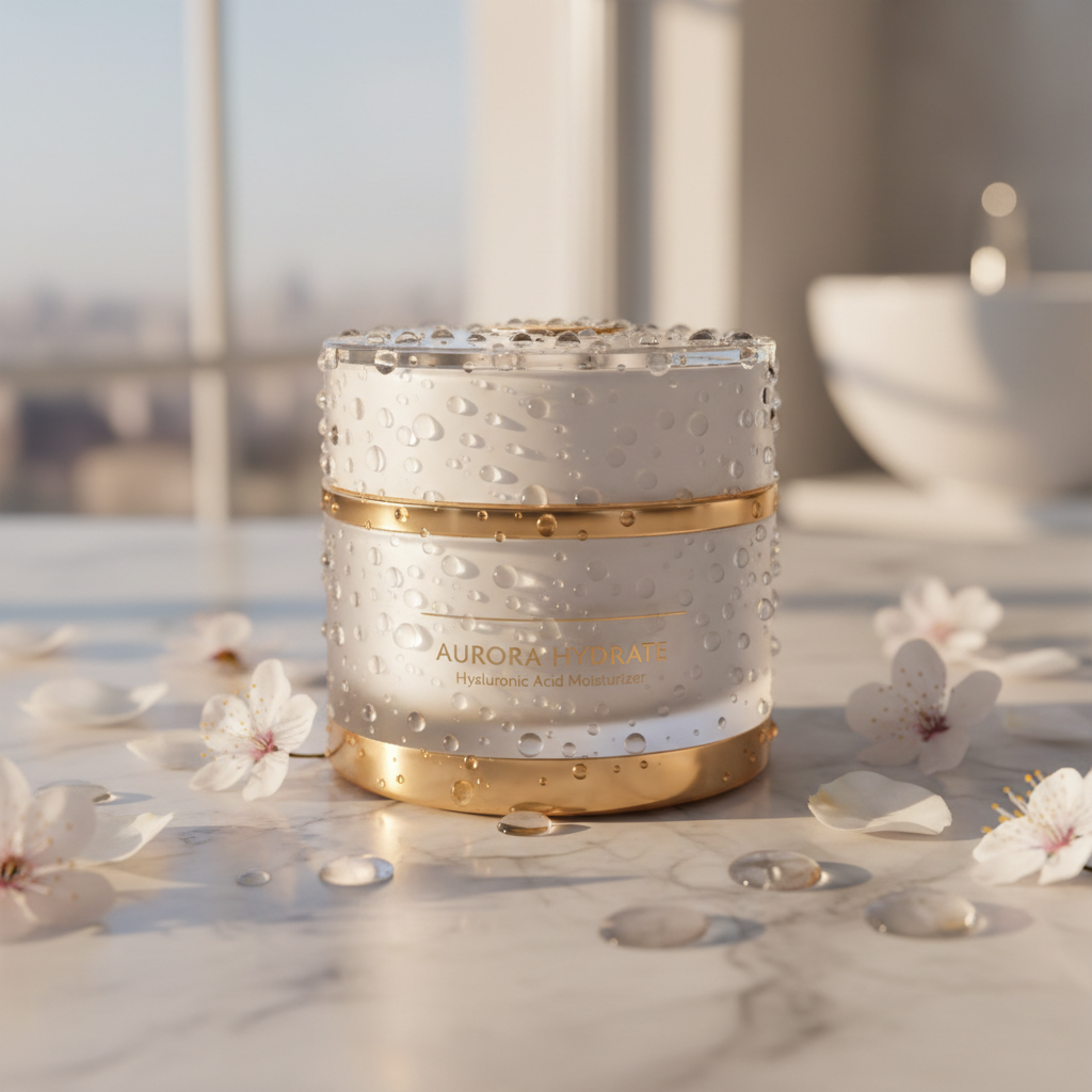 LumSkinn Hyaluronic Glow Moisturizer in white and gold glass jar
